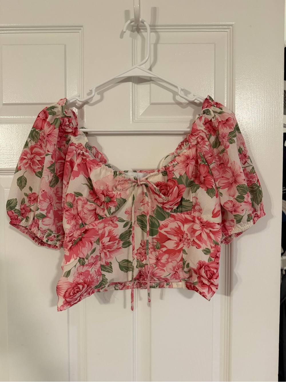 Sugarlips Cream Crop Top with Pink Floral Print